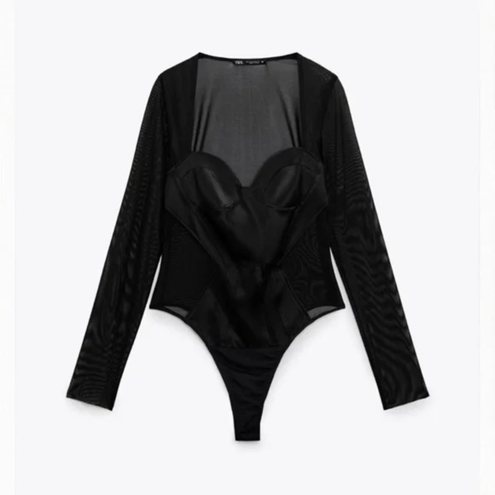 NWT Zara Satin / Mesh Long Sleeve Bodysuit